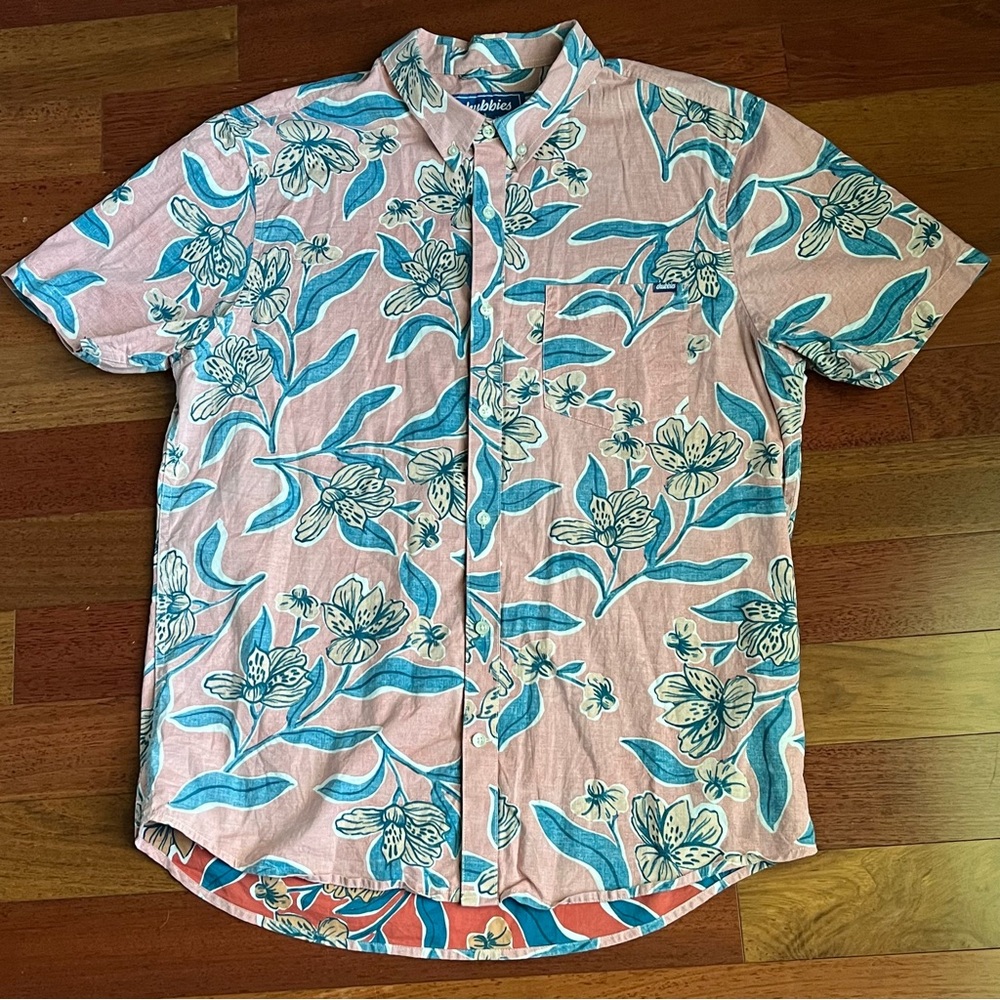 Chubbies Men's Floral Shirt Pink Blue Resort Tropical Cruise Vacation